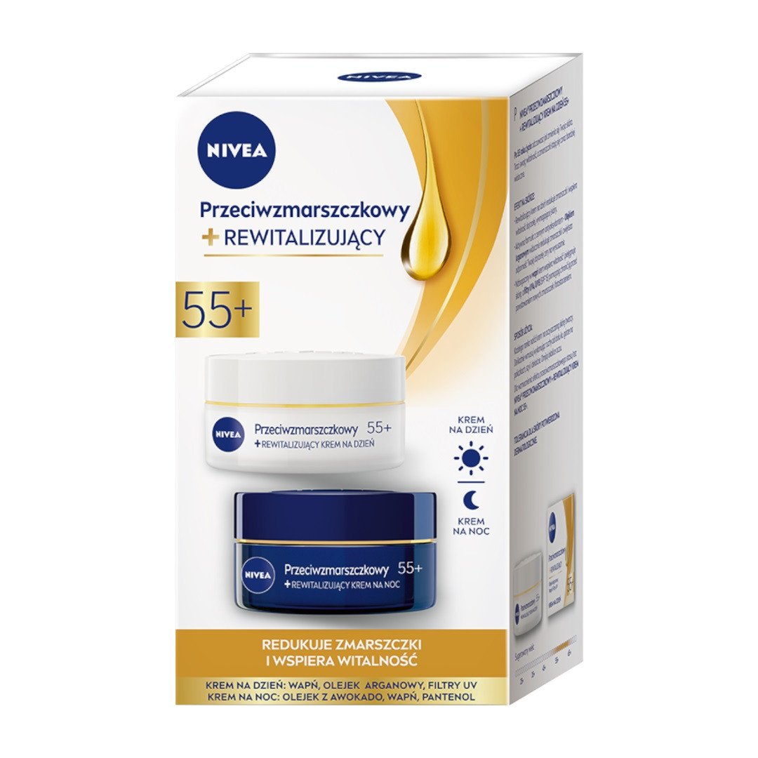 2 Pack Przeciwzmarszczkowy+ Rewitalizujący krem na dzień i krem na noc 55+ 2x50ml - Nabea.pl