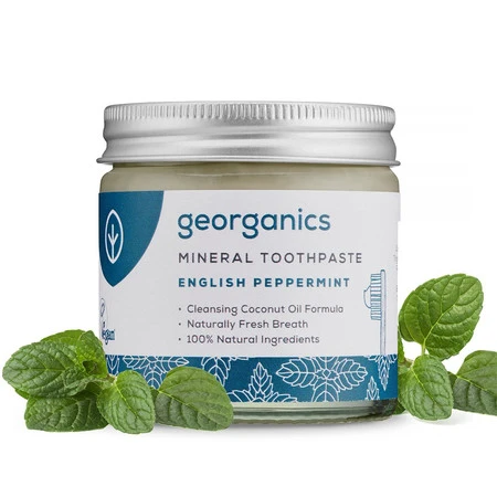 Georganics, Mineralna pasta do zębów w słoiku, bez fluoru, do codziennej pielęgnacji, smak mięty pieprzowej, 60 ml