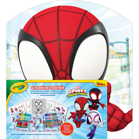 Crayola Zestaw artystyczny (flamastry, kredki wykręcane, kredki świecowe, naklejki, kolorowanki dla dzieci) 40 el. Spidey i super-kumple 5+