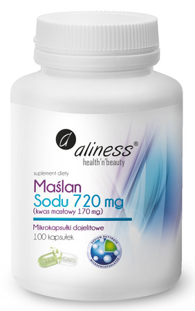 Aliness Maślan Sodu 720 mg Kwas masłowy 170 mg na wsparcie jelit 100 kaps. vege
