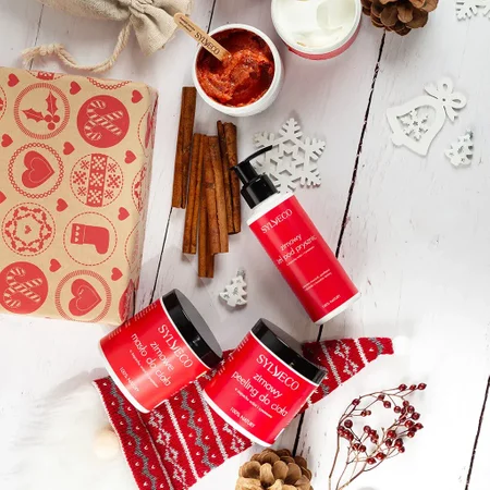 Sylveco - Xmas Zestaw Zimowy do ciała o zapachu wiśni i cynamonu, masło do ciała 250ml+ żel pod przysznic 150ml+ peeling do ciała 265g