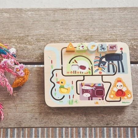 LILLIPUTIENS Drewniana tablica labirynt sensoryczny Farma 18 m+
