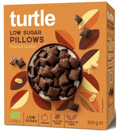 TURTLE PODUSZKI ZBOŻOWE Z KREMEM Z ORZESZKÓW ZIEMNYCH NISKA ZAWARTOŚĆ CUKRÓW BEZGLUTENOWE BIO 300 g