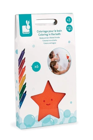 Janod Kredki do kąpieli 6 kolorów z gąbką 3+