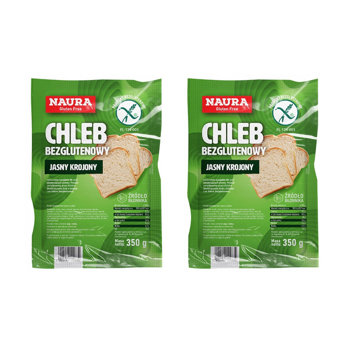 Zestaw 2x Bochenek bezglutenowy jasny krojony 350 g - Nabea.pl
