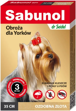 SABUNOL Obroża Złota na kleszcze pchły 35cm dla Yorków