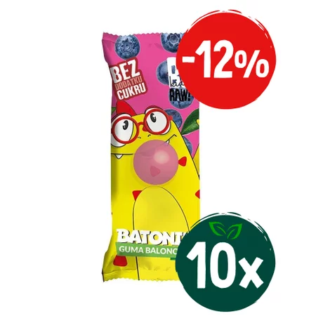 Zestaw: 10x BeRAW Kids Baton owocowy Guma balonowa - 25g baton dla dzieci