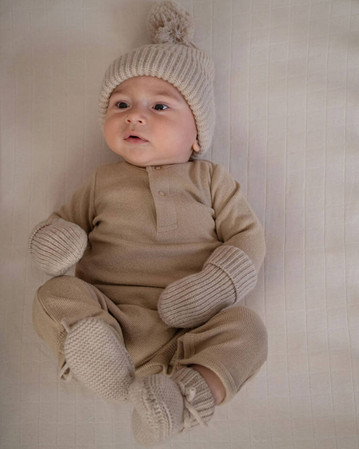 Lodger Czapeczka z wełny merino 100% beżowa Beige 3-6 m