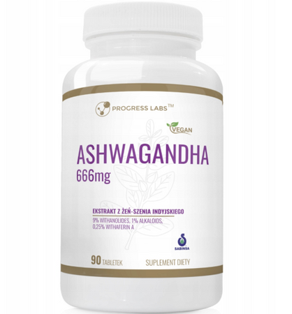 Progress Labs Ashwagandha 666 Mg Stres Zmęczenie Mocna 9% Withanolides 90 Tabl.