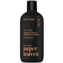 Attitude SUPER LEAVES, Szampon i odżywka do włosów 2w1 dla mężczyzn, odżywcze - Paczula i bourbon, 415 ml