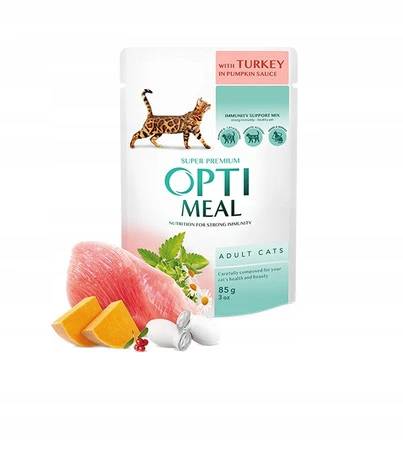 OPTIMEAL mokra karma dla dorosłych kotów – indyk w sosie dyniowym 85 g