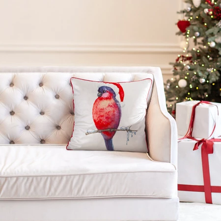 Welwetowa poszewka dekoracyjna z ozdobnym światecznym nadrukiem szerokość: 45 cm, długość: 45 cm, kolor: biały