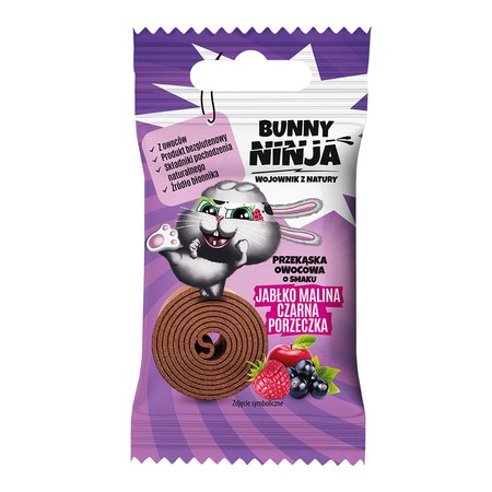 Bunny Ninja - Przekąska owocowa o smaku jabłko-malina-czarna porzeczka 15g zero cukru bezglutenowa
