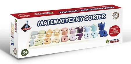 Matematyczny sorter drewniany cyfry i kształty pomysłowy skrzat -