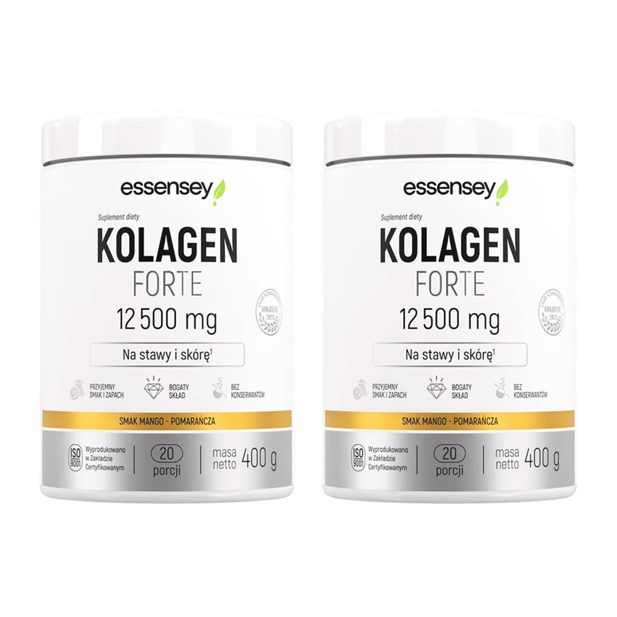 Zestaw 2x Essensey Kolagen FORTE 12 500mg Premium 400g smak mango pomarańcza - Nabea.pl