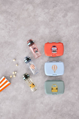 Lassig Zestaw śniadaniowy na lunch Lunchbox + Tritanowa butelka - bidon 460 ml Tiny Drivers Balon