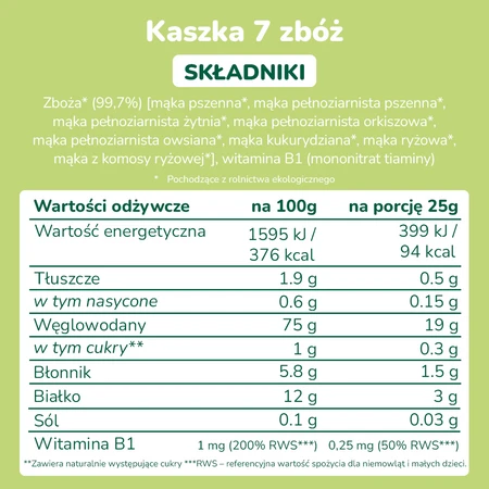 Smileat, Bio Kaszka dla niemowląt 7 zbóż 6m+, 200g