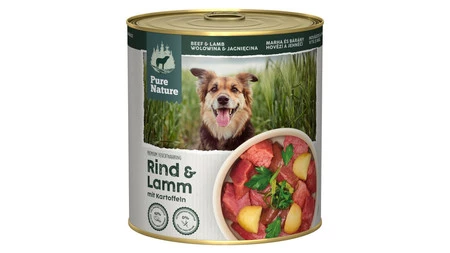 Zestaw 10x PURE NATURE DOG Rind Lamm - wołowina i jagnięcina z ziemniakami i algami dla dorosłych psów (800g)
