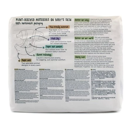 Zestaw: 5x Kit and Kin, Biodegradowalne Pieluszki Jednorazowe 3 Maxi (6-10 kg), Bear/Rabbit, 32 szt.