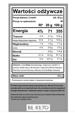 Keto Izolat Białka z olejem MCT Tropikalny Kokos Biała Czekolada