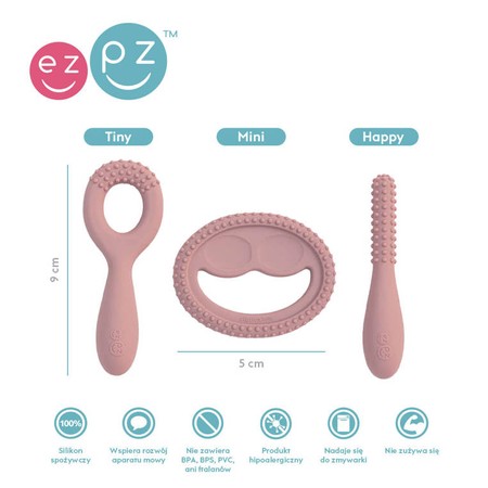 EZPZ Zestaw silikonowych gryzaków sensomotorycznych Oral Development Tools pastelowy róż