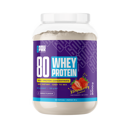 6PAK 80 WHEY PROTEIN odżywka białkowa koncentrat serwatki 2000g smak truskawka