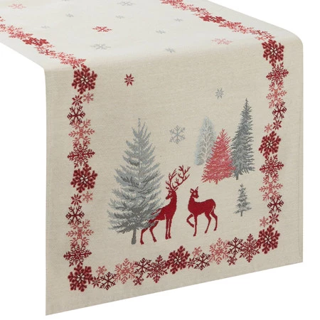 Obrus gobelinowy ze świątecznym wzorem rozm.: 45 x 140 cm, kolor: kremowy