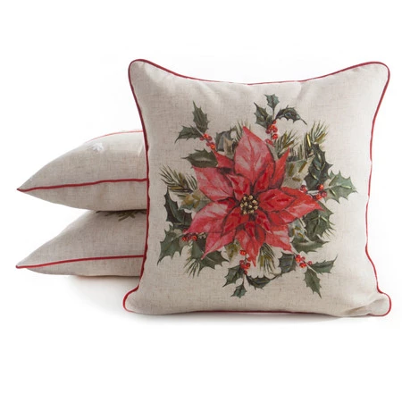 Poszewka świąteczna z haftem i strukturze lnu 45x45 cm - Gwiazda Betlejemska