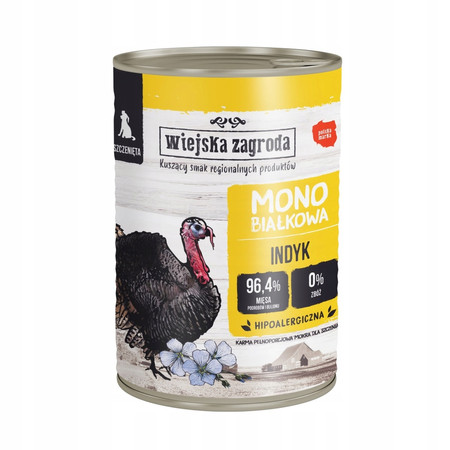 Wiejska Zagroda Monobiałkowa Indyk - Karma mokra dla psa szczeniaka - 400g