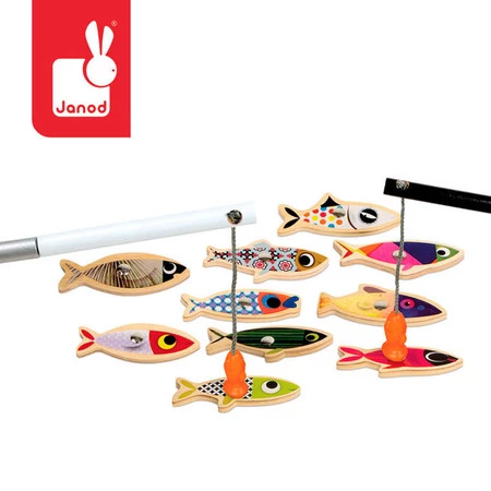 Janod Zestaw do łowienia magnetyczny drewniany 10 rybek Sardynka