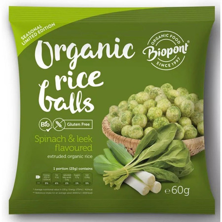 BIOPONT CHRUPKI RYŻOWE ZE SZPINAKIEM I POREM BEZGLUTENOWE BIO 60 g