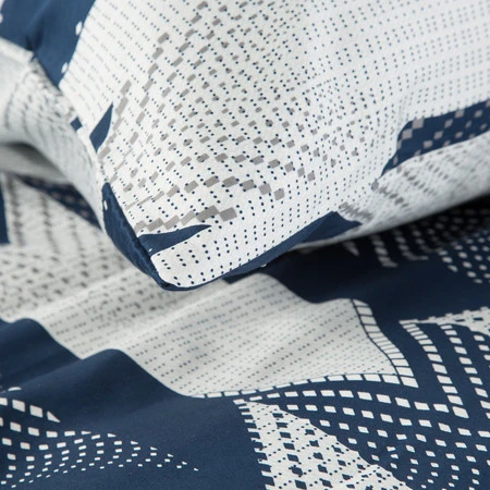 Komplet pościeli z makosatyny bawełnianej 160 x 200 cm, kolor biały, granat z geometyczny