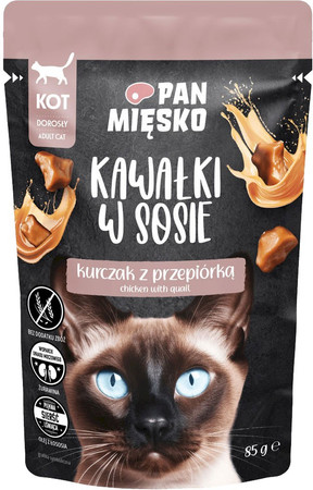 Zestaw 12x Pan Mięsko Karma mokra dla kota Kawałki w sosie Kurczak z przepiórką kot dorosły 85 g