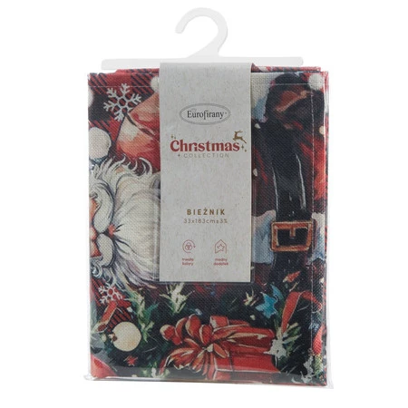 Bieżnik świąteczny rozm.: 33 x 183cm, kolor czerwony w kratę z Mikołajem