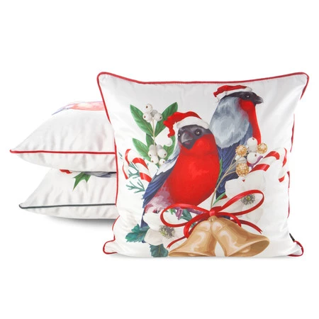 Welwetowa poszewka świąteczna z ozdobnym nadrukiem i lamówką szerokość: 45 cm, długość: 45 cm, kolor: biały