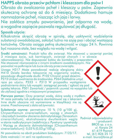 BROS HAPPS - obroża przeciw pchłom i kleszczom dla dużych psów 60cm