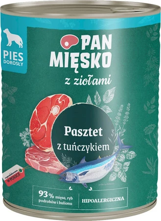 PAN MIĘSKO z Ziołami Pasztet z Tuńczykem dla psa 800g