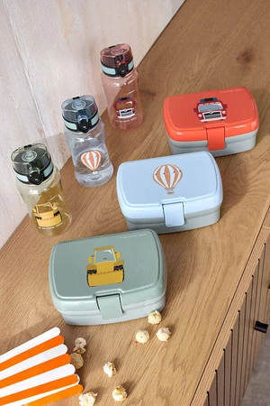 Lassig Zestaw śniadaniowy na lunch Lunchbox + Tritanowa butelka - bidon 460 ml Tiny Drivers Balon