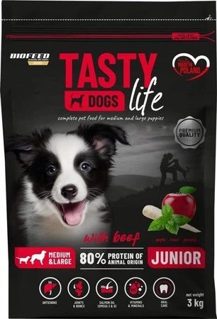 Tasty Dogs Life Karma dla szczeniąt z wołowiną 3 kg, średnie i duże rasy