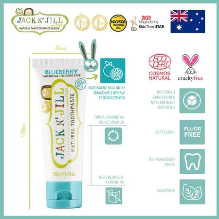 Jack N' Jill − Blueberry, naturalna pasta do zębów z xylitolem − 50 g