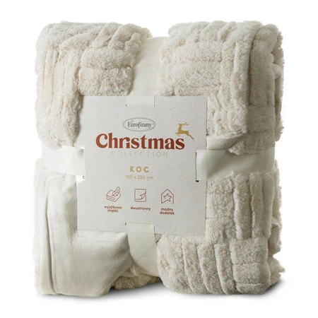 Koc dekoracyjny świąteczny rozm.: 150 x 200 cm, kolor: kremowy