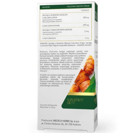 MEDICA HERBS Kurkumina 98% + Piperyna na wsparcie układu nerwowego 60 kaps.