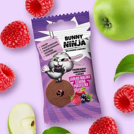 Bunny Ninja - Przekąska owocowa o smaku jabłko-malina-czarna porzeczka 15g zero cukru bezglutenowa