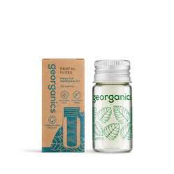 Georganics, Naturalna nić dentystyczna z jedwabiu, w szklanym opakowaniu Zero Waste, do codziennej pielęgnacji, smak mięty pieprzowej, 50 m