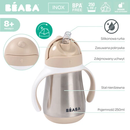 Beaba Bidon niekapek ze słomką termiczny 250 ml Clay Earth