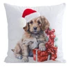 Poszewka świąteczna 45x45 cm – welwetowa ze świątecznym nadrukiem psa