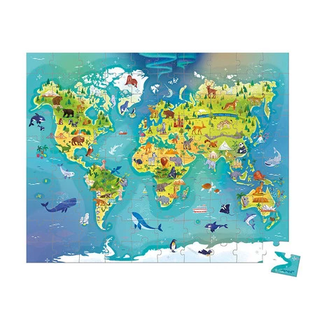 Janod Puzzle w walizce Mapa świata 100 elementów 6+ Made in France