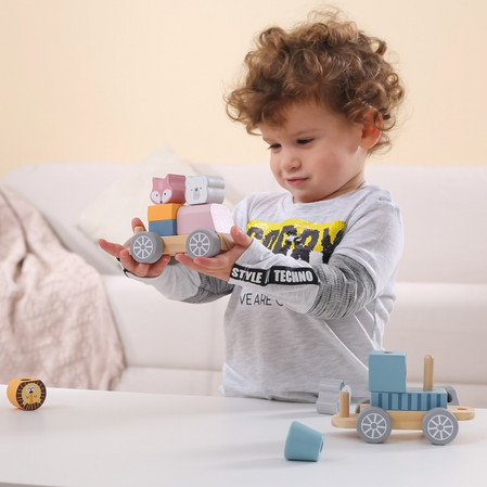 Viga - PolarB, drewniana kolejka z wagonikami i zwierzątkami do ciągnięcia