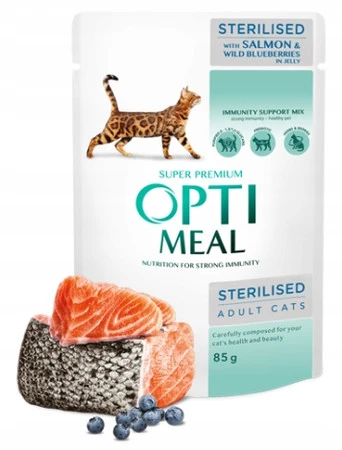OPTIMEAL Cat Sterilised – łosoś z jagodami w galaretce 85 g