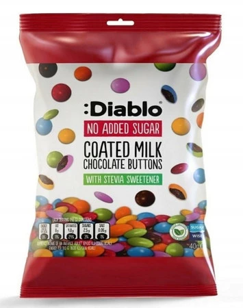 Diablo Guziczki czekoladowe w owocowej skorupce bez dodatku cukru 40 g